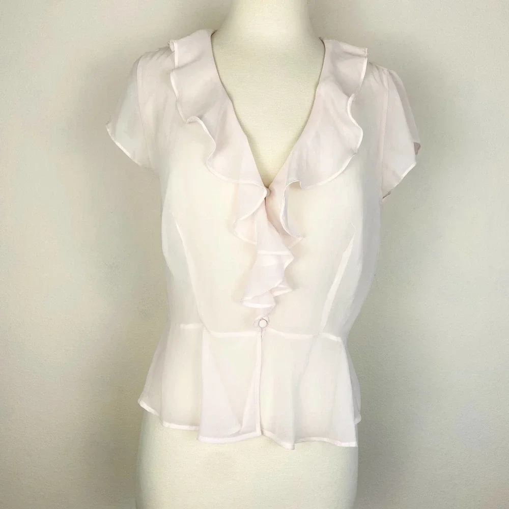 Dainty Sheer Feminine Baby Pink Ruffle Peplum Victoria's Secret Short Sleeve Tee